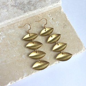 Egyptian style long horizontal Gold dome Earrings